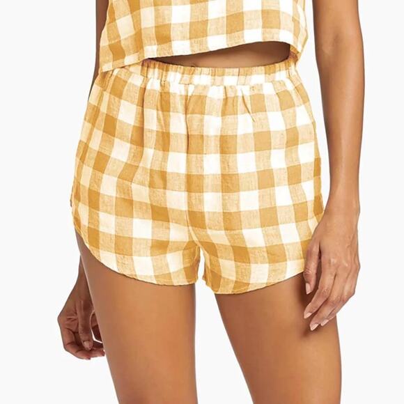 Vitamin A Yellow Gingham Print Linen Shorts Size Small New - Picture 1 of 6